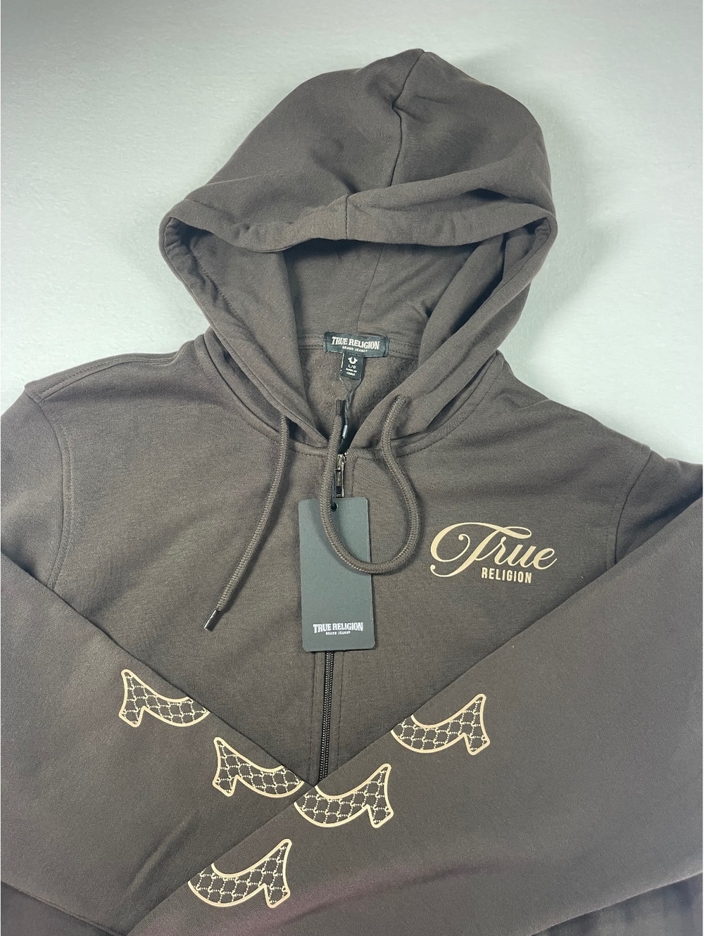 True Religion Filled HS Zip Hoodie Java Brown Large